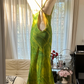 Yellow-green halter-neck, slim-fitting, bodycon long ball gown R7744