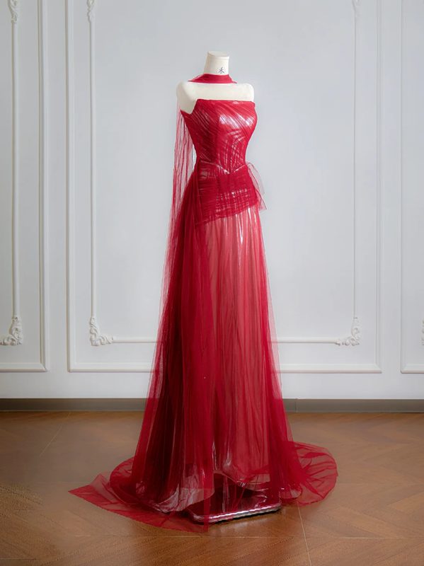 Red strapless, fitted, long, elegant ball gown/bridal dress R8135