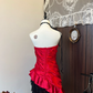Red tube top satin waist slim fit hip asymmetrical skirt short skirt homecoming dress R4245