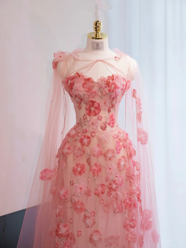 Pink strapless fitted long ball gown, bridal dress R8965