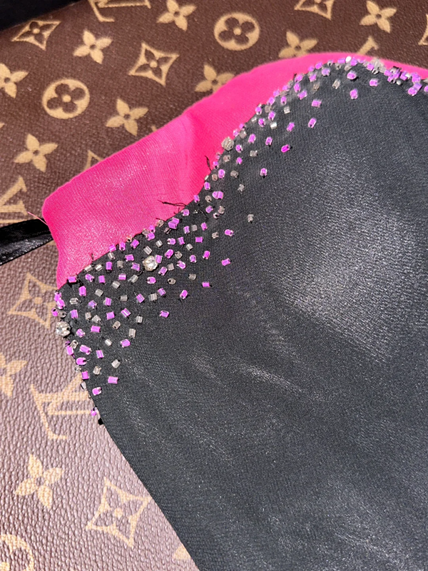 Black strapless fitted ball gown with a fuchsia skirt R6867