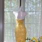 Yellow strapless fitted waist slim-fitting short ball gown R7663