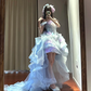 Light blue off-the-shoulder fitted waist short skirt with train ball gown R8632