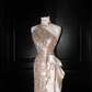 Champagne pink sequined sleeveless waist slim hip long skirt, prom dress R5638