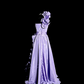 Purple one-shoulder fitted waist slim-fitting long ball gown with lace skirt R6669
