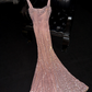 Light pink sequined halter-neck fitted long ball gown/bridal dress R8815