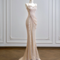 Light champagne-colored halter-neck fitted waist bodycon long ball gown R8185