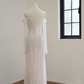 White off-the-shoulder, fitted waist, rhinestone-embellished long ball gown R8474