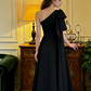 Black one-shoulder, fitted waist, A-line long ball gown R8601