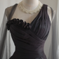 Black asymmetrical neckline, fitted waist, bubble skirt, short homecoming dress R4169
