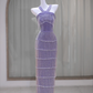 Purple halterneck slim waist tassel sexy hip-hugging prom dress bridal gown R5870