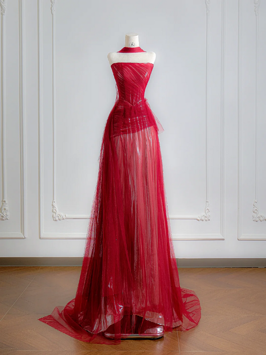 Red strapless, fitted, long, elegant ball gown/bridal dress R8135