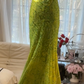 Yellow-green halter-neck, slim-fitting, bodycon long ball gown R7744