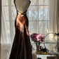 Dark brown halter-neck, fitted, backless, sexy, long ball gown R7704