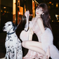 Pink Halter Neck Sequin-Embellished Cut-Out Waist Sexy High-Slit Floor-Length Prom Dress R7108