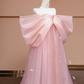 Light pink off-the-shoulder bow neckline straight long ball gown, bridal dress R8327