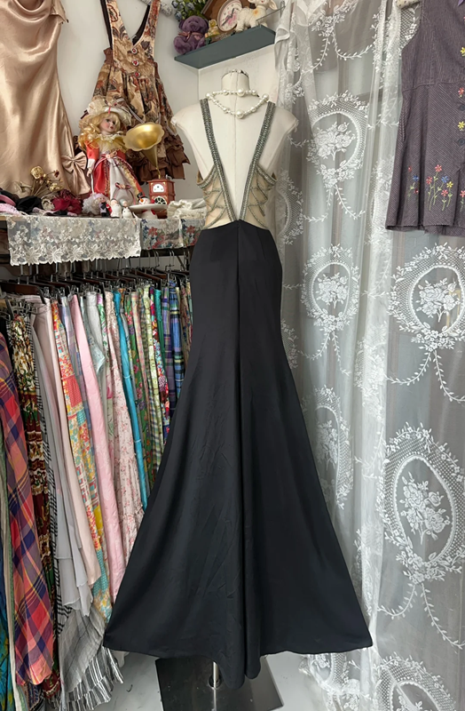 Black suspenders, slim waist, revealing backpack hips, sexy fishtail maxi dress, ball gown R6190