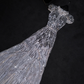 Silver sequined round neck fitted waist long ball gown, bridal dress R8785