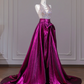 Rhinestone halter neck bodice, fuchsia long ball gown R8269