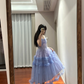 Light blue strapless fitted long ball gown R8845