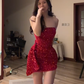 Red strapless fitted waist slim hips sexy short ball gown R7548