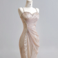 Light champagne-colored halter-neck fitted waist bodycon long ball gown R8185