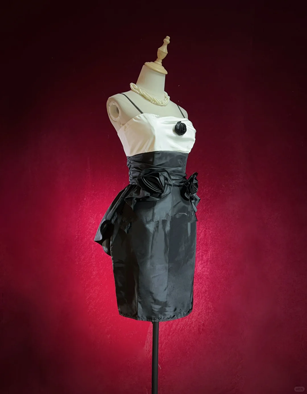Black suspender skirt, white tube top, waist and hip sexy short skirt, homecoming dress R4977