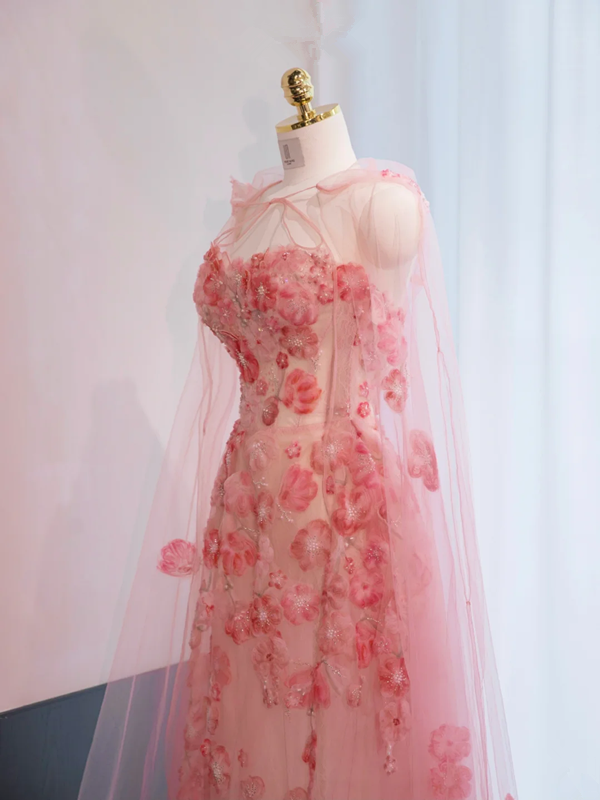 Pink strapless fitted long ball gown, bridal dress R8965