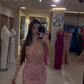 Pink tube top waist glitter diamond sewn beaded hip skirt homecoming dress R5478