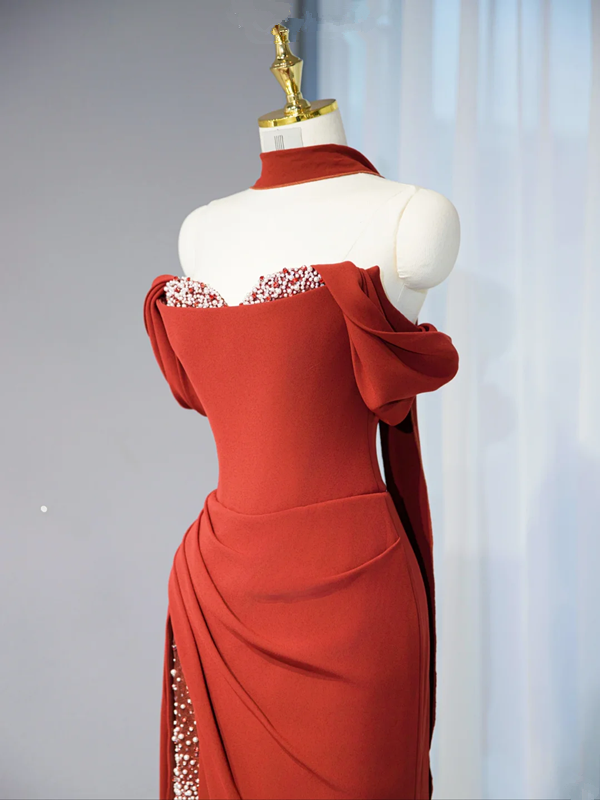 Red strapless, fitted, bodycon long ball gown/bridal dress R8995