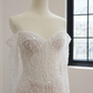 White off-the-shoulder, fitted waist, rhinestone-embellished long ball gown R8474