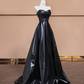Black strapless, fitted waist, full skirt, long ball gown R8356
