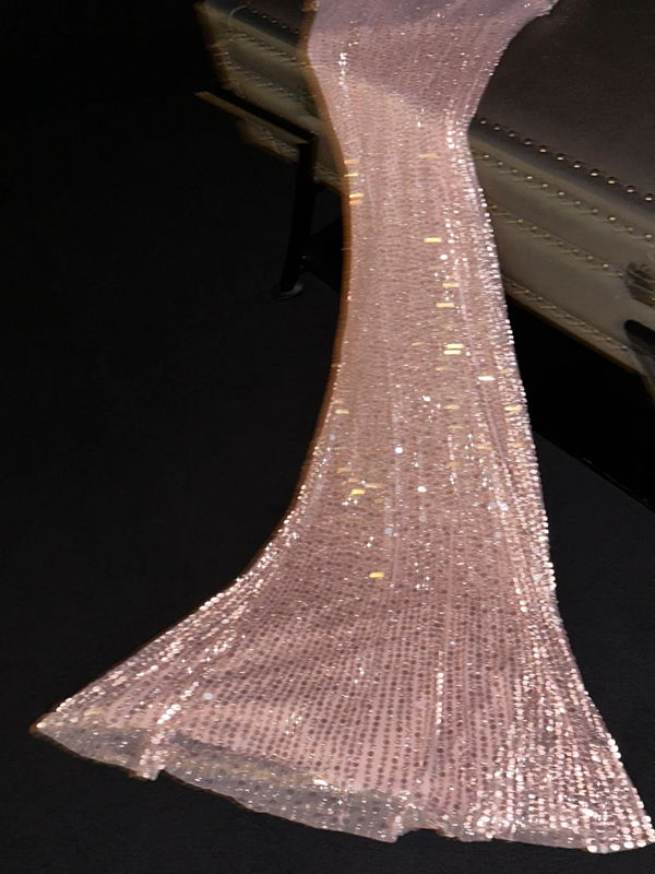 Light pink sequined halter-neck fitted long ball gown/bridal dress R8815