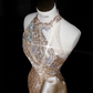 Champagne pink sequined sleeveless waist slim hip long skirt, prom dress R5638