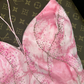 Pink floral print halter top, fitted waist, elegant long ball gown R6988