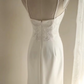 White halter-neck fitted long ball gown R6749