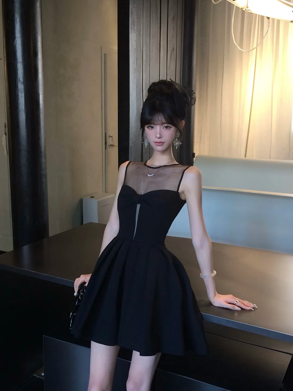 Black sleeveless slim waist tutu short homecoming dress R5058