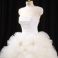 White strapless, fitted waist, full skirt, long ball gown, bridal dress R8905