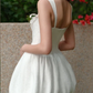 White suspenders, slim waist, flower bud skirt, homecoming dress R4730