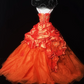 Orange halter-neck, fitted waist, full skirt, long ball gown R8692