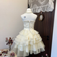 White tube top waist slim embroidery beautiful cake layer tulle skirt princess skirt homecoming dress R4327