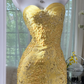Yellow strapless fitted waist slim-fitting short ball gown R7663
