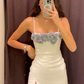 White suspender waist slim A-line short skirt homecoming dress R5518