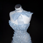 Light blue sequined tube-top slim-waisted hip-hugging fishtail maxi skirt, prom dress R5674