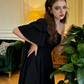Black one-shoulder, fitted waist, A-line long ball gown R8601
