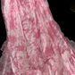 Pink floral print halter top, fitted waist, elegant long ball gown R6988