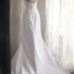 White halter-neck fitted long ball gown R6709
