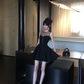 Black sleeveless slim waist tutu short homecoming dress R5058