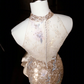Champagne pink sequined sleeveless waist slim hip long skirt, prom dress R5638