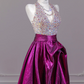 Rhinestone halter neck bodice, fuchsia long ball gown R8269